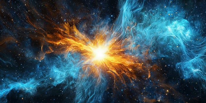 A stunning turquoise explosion bursts forth with a glowing core, sending particles radiating outward, creating a mesmerizing wave of cosmic energy and luminous beauty. photo