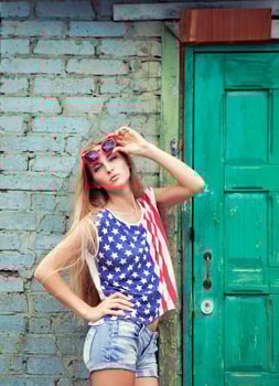 Blond girl in american retro style photo