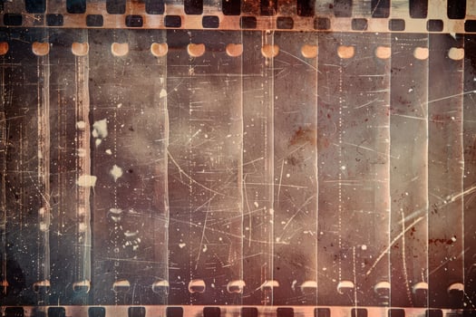 A grainy, old film strip with a faded, worn look photo
