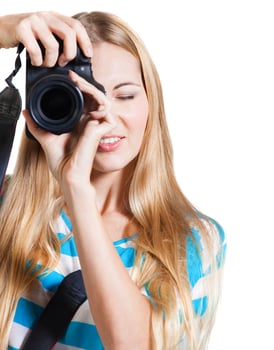 Creative woman photographer takes photos