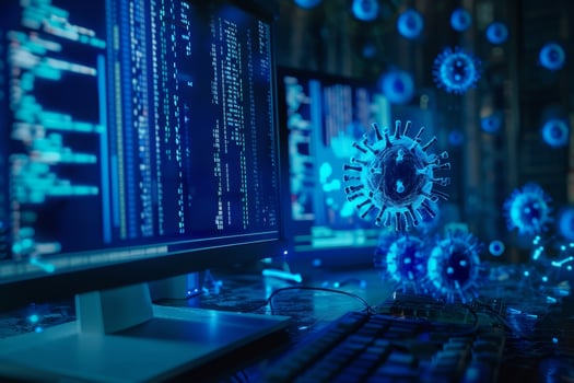 A computer screen with a virus on it photo