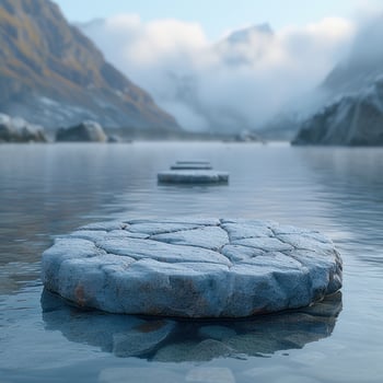 Photo of a flat stone with nature landscape in the background