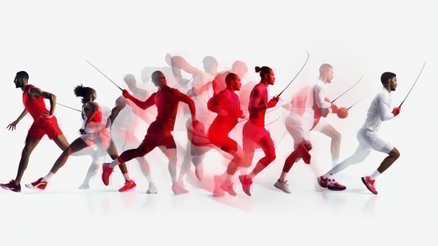 Dynamic athletes in motion captured through creative light and movement technique during a studio session photo