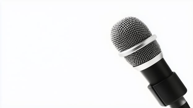 Microphone positioned on a simple backdrop ready for recording or performance in a studio setting photo