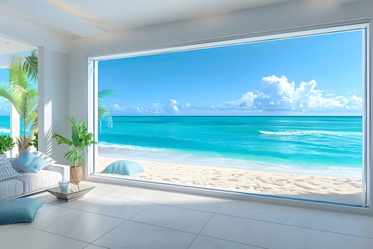 Luxurious Beachfront Living Room with Stunning Ocean View for Relaxation and Serenity photo