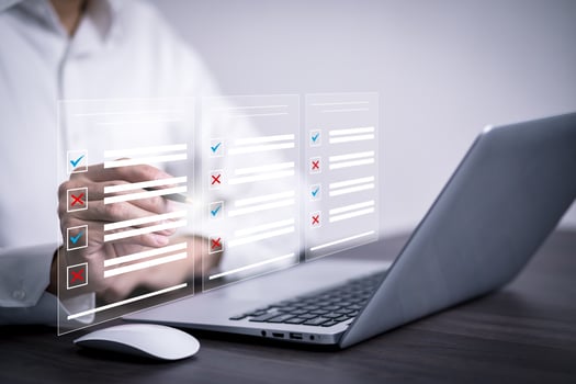 checklist and clipboard task documentation management, business people working laptop checklist questionnaire assessment form, online survey online exam Choosing the right answer in the exam photo