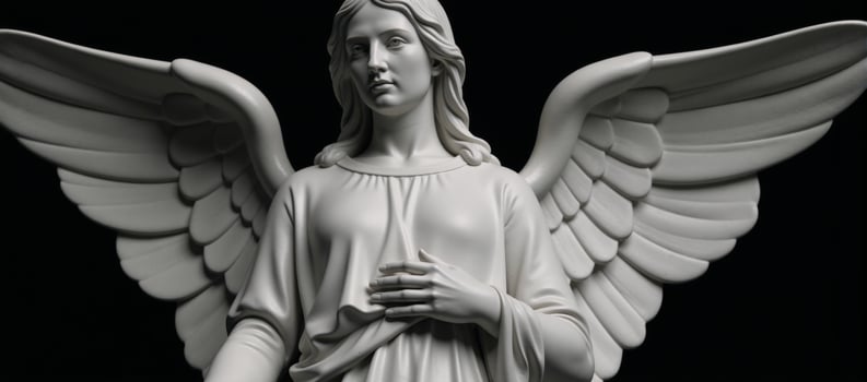Angel Statue on Dark Backdrop Suitable for Religious or Memorial Designs photo