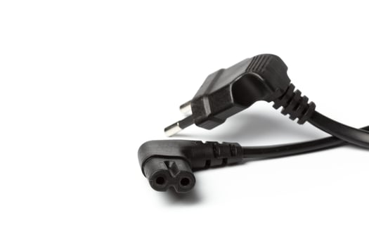 Black power cable with plug and socket isolated on white photo