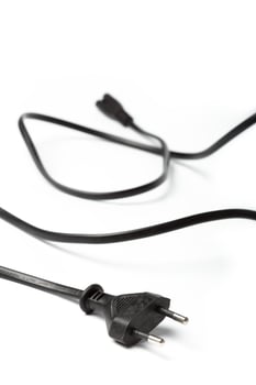 Black power cable with plug and socket isolated on white photo
