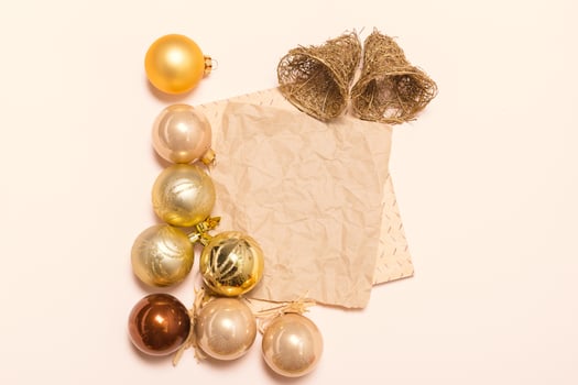 Greeting card mock up with christmas ornaments photo