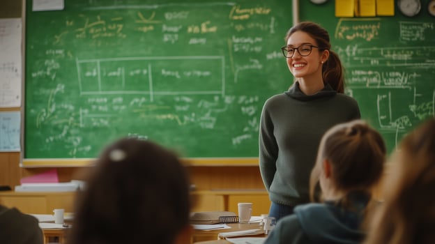 Teacher engaging students in a classroom during a physics lesson at a school photo