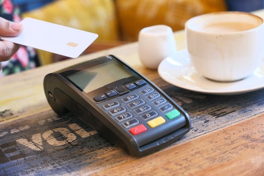 Contactless Payment at a Caf with Coffee photo