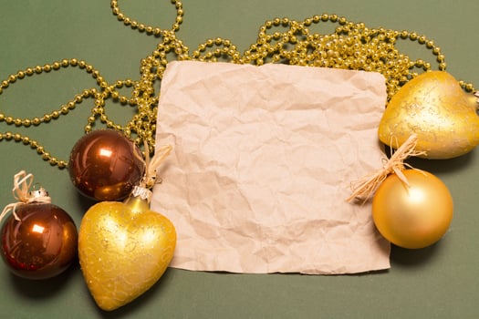 Greeting card mock up with christmas ornaments photo