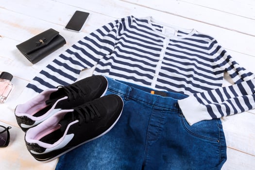 Overhead view of woman's casual outfits photo
