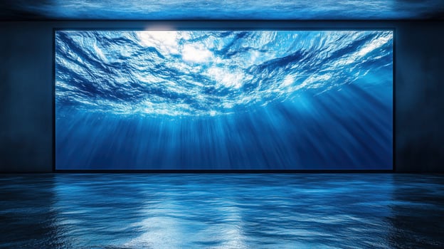 Abstract Ocean Scene on Digital Display with Water Reflection photo