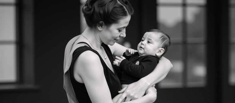 Art Deco portrait Mother lovingly holding her child photo