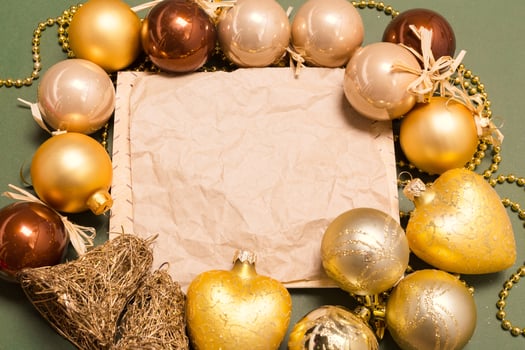 Greeting card mock up with christmas ornaments photo