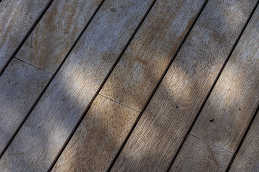 Sunlight dances on wooden floorboards in a serene outdoor setting during the afternoon, creating a warm and inviting atmosphere photo