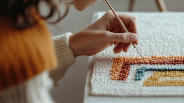 Crafting a colorful textile art piece at a bright workspace during a creative afternoon photo