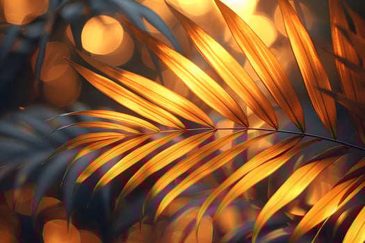 Golden Palm Leaves with Bokeh for Tropical Design and Nature Inspiration photo