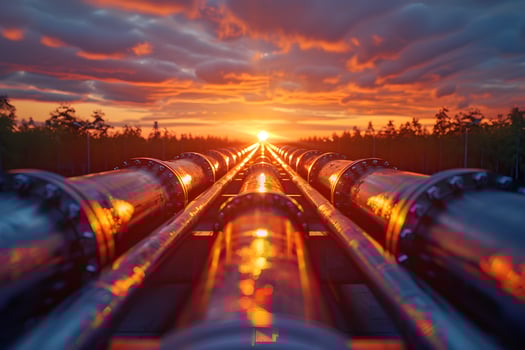 Pipes on a pipeline at sunset photo