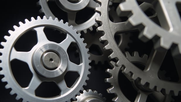 Detailed illustration showcasing a busy network of gears functioning harmoniously in action symbolizing business efficiency and reliability photo