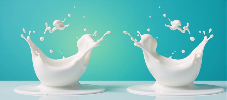 Milk splash reflected on bluegreen background mirrored photo