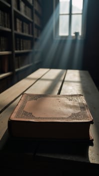 Spooky library filled with dusty books and creaks fostering a hauntingly mysterious ambiance photo