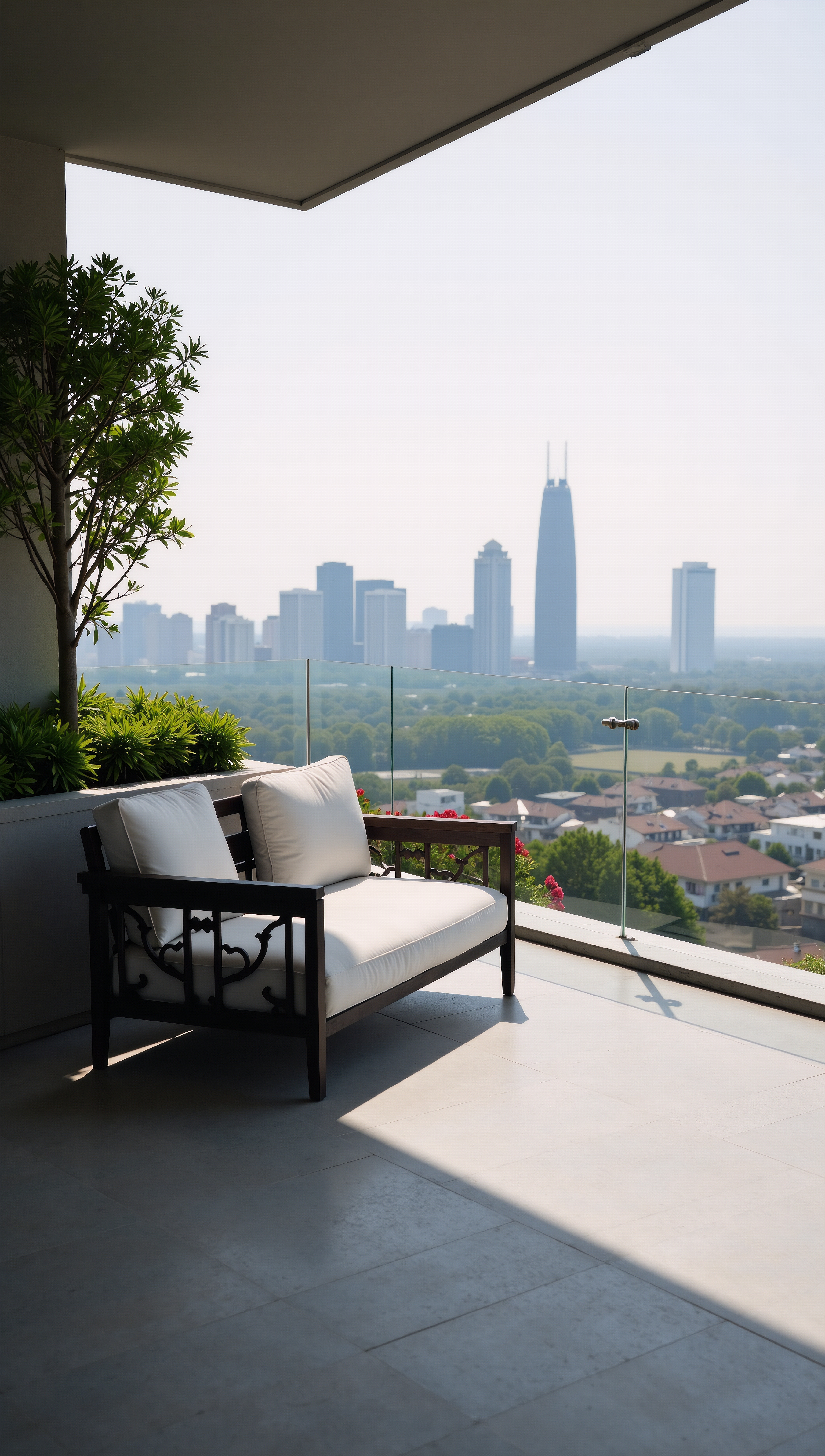 Modern patio overlooking scenic landscape views photo