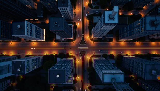 Cityscape at Night Aeriallylit Highway Or alternatively Nighttime City View Illuminated Highway photo