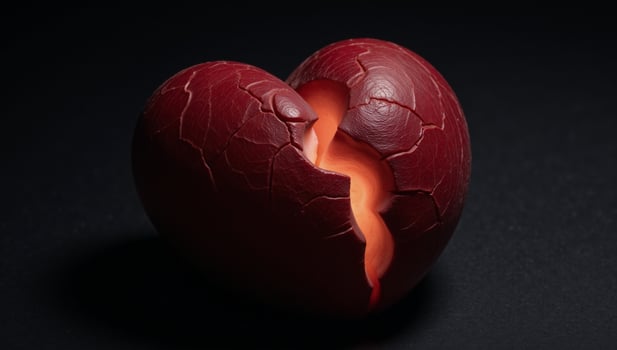 A striking crackedheart image radiating warmth on a dark backdrop the contrast evokes depth and emotion photo