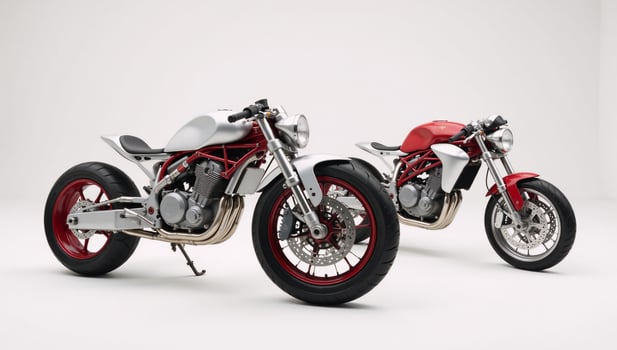 Sleek SilverRed Sports Motorbike against White Background Abstract 3D Illustration with Dynamic Side Top View photo