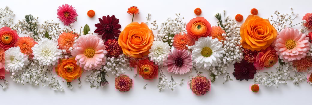 A colorful arrangement of various flowers on a light background showcasing spring beauty photo