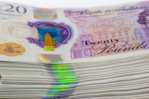 Stack of Twenty Pound Banknotes in British Currency photo
