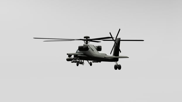 A helicopter flying in the air with a propeller photo