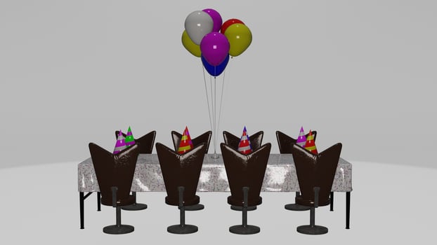 A table with balloons and chairs photo