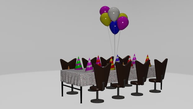 A table with balloons and chairs photo