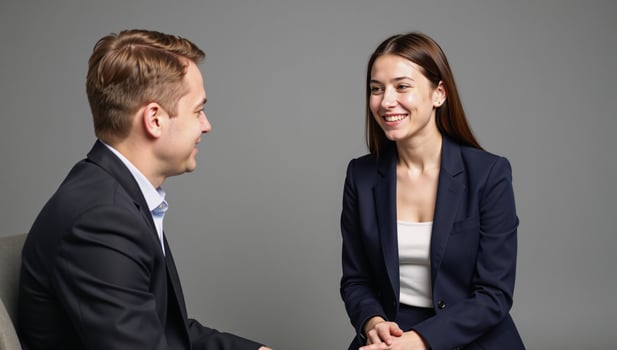 Young adult discusses career options with a counselor during a roleplay interview photo