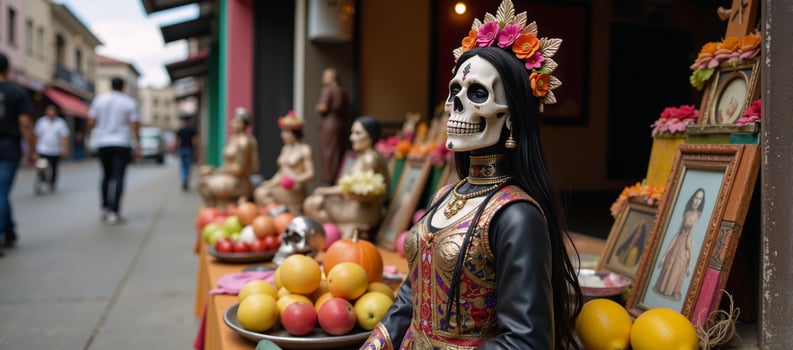 a La Santa Muerte altar on a street in a Mexican city photo