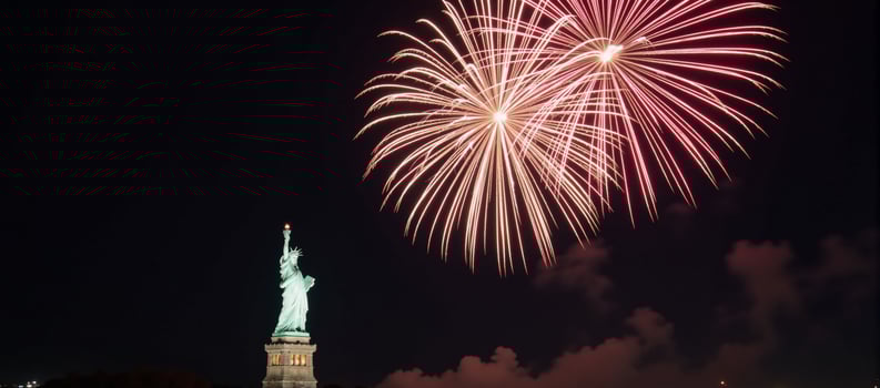 Fireworks display over Statue of Liberty for NYEIndependence Day celebration photo
