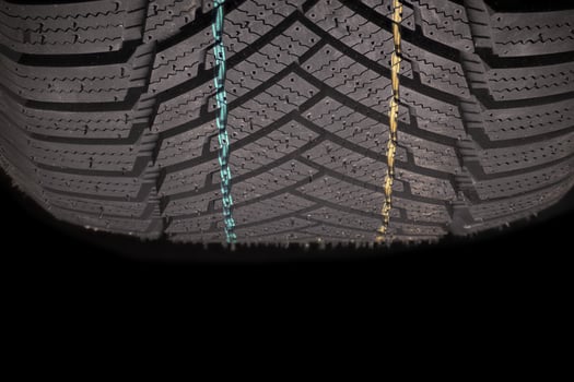 Car tire tread showcasing intricate pattern and colorful markings for enhanced grip and safety photo