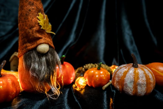 Halloween decorations background. Halloween Scary pumpkin head on wooden table Halloween holiday concept photo