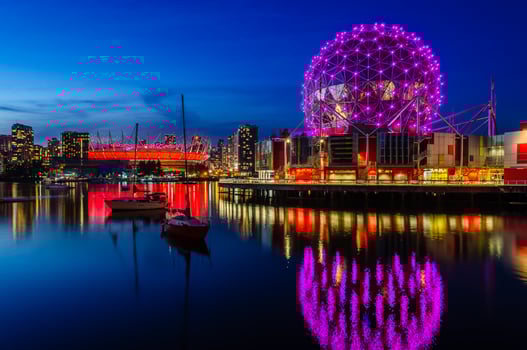 Sunset view of Telus World of Science in Vancouver, British Columbia, Canada photo