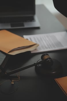 Law theme, gavel or mallet of the judge, lawyer enforcement officers, evidence-based cases taken into account in the court abount business, legislation. photo