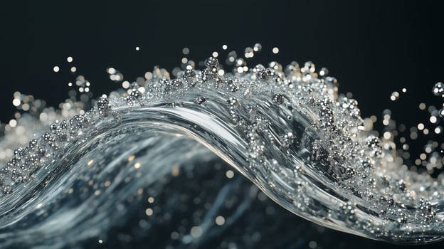 Dynamic wave of water droplets captured in stunning detail against a dark background showcasing fluid motion and sparkle photo