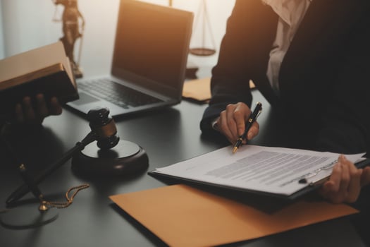 Law theme, gavel or mallet of the judge, lawyer enforcement officers, evidence-based cases taken into account in the court abount business, legislation. photo
