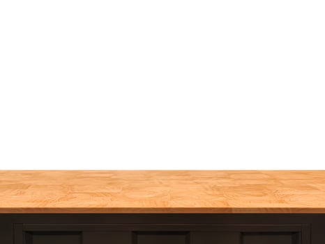 Front view of wooden table, isolated on white background. photo