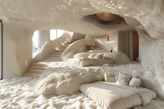 Modern Cave-Inspired Luxury Living Space with Natural Light and Organic Design photo