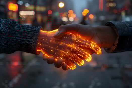 Digital Collaboration Futuristic Handshake Concept in Urban Night Scene photo