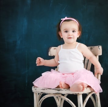 Portrait of the one year old baby wearing ballet suit photo